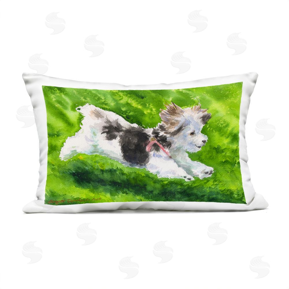 George Dyachenko Happy Maltipoo Running Lumbar Outdoor Quick-Dry Polyester Throw Pillow