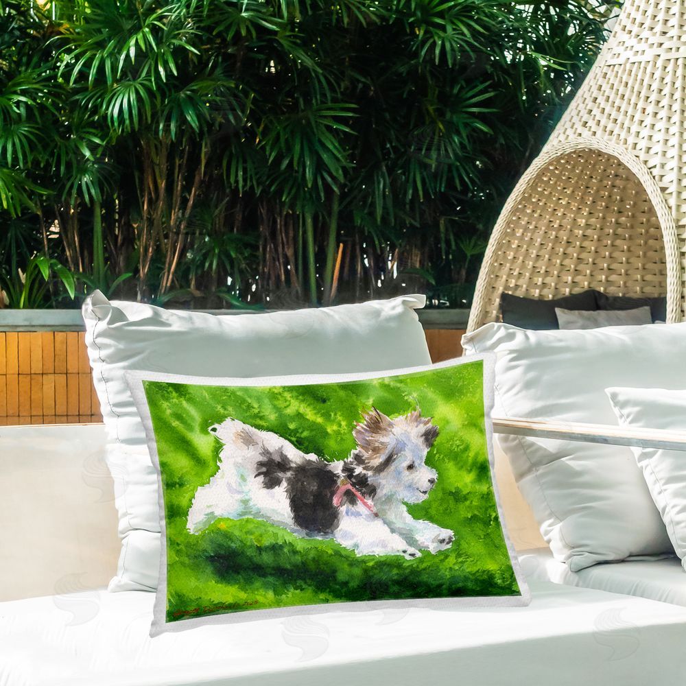 George Dyachenko Happy Maltipoo Running Lumbar Outdoor Quick-Dry Polyester Throw Pillow on Seat