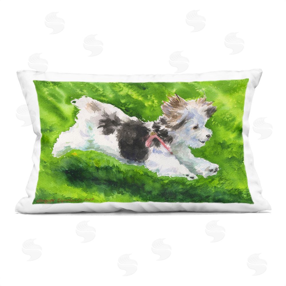 George Dyachenko Happy Maltipoo Running Square Outdoor Quick-Dry Polyester Throw Pillow