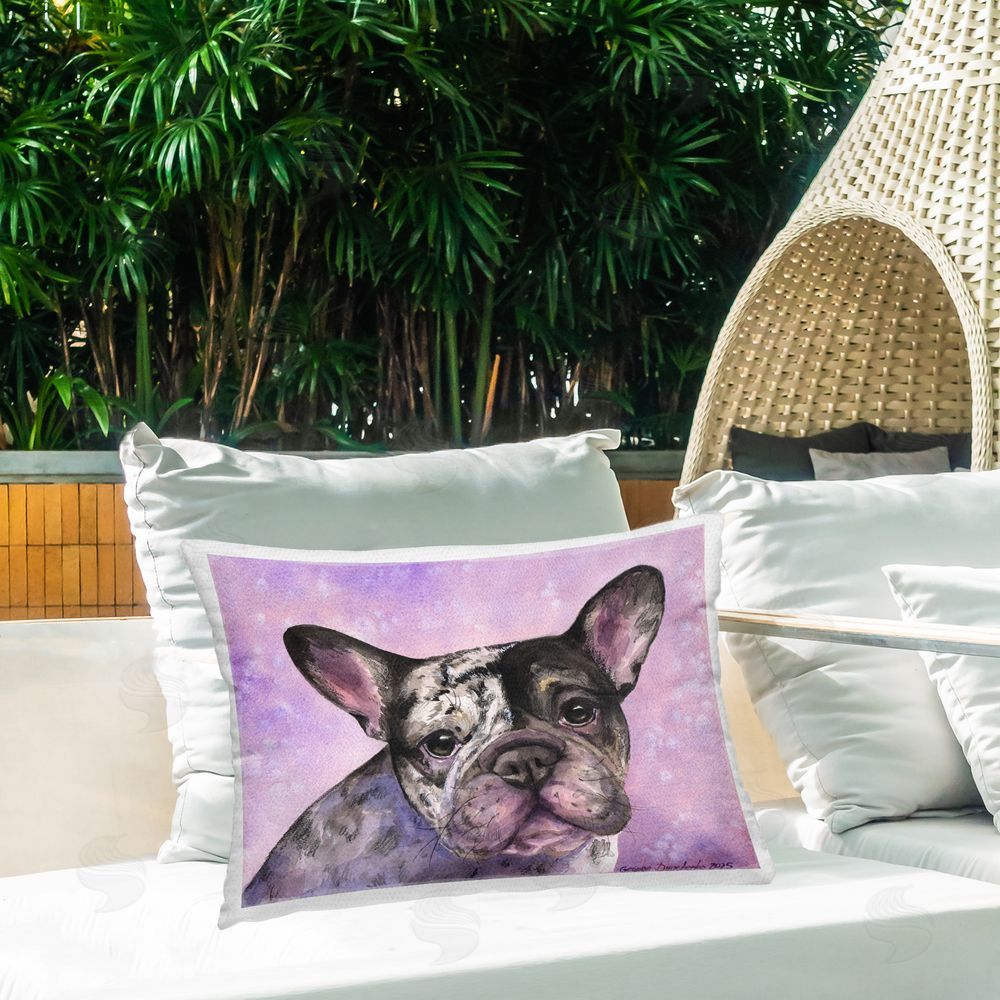 George Dyachenko Harlequin French Bulldog Lumbar Outdoor Quick-Dry Polyester Throw Pillow on Seat