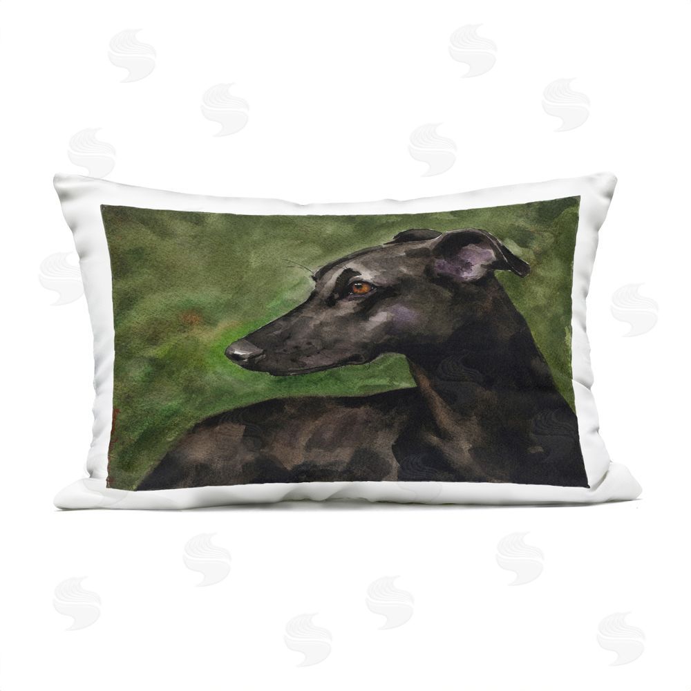 George Dyachenko Black Greyhound Portrait Lumbar Outdoor Quick-Dry Polyester Throw Pillow