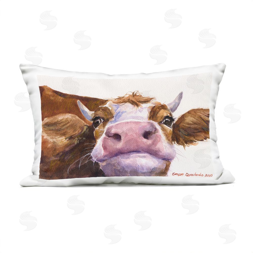 George Dyachenko Cute Cow Close Up Lumbar Outdoor Quick-Dry Polyester Throw Pillow