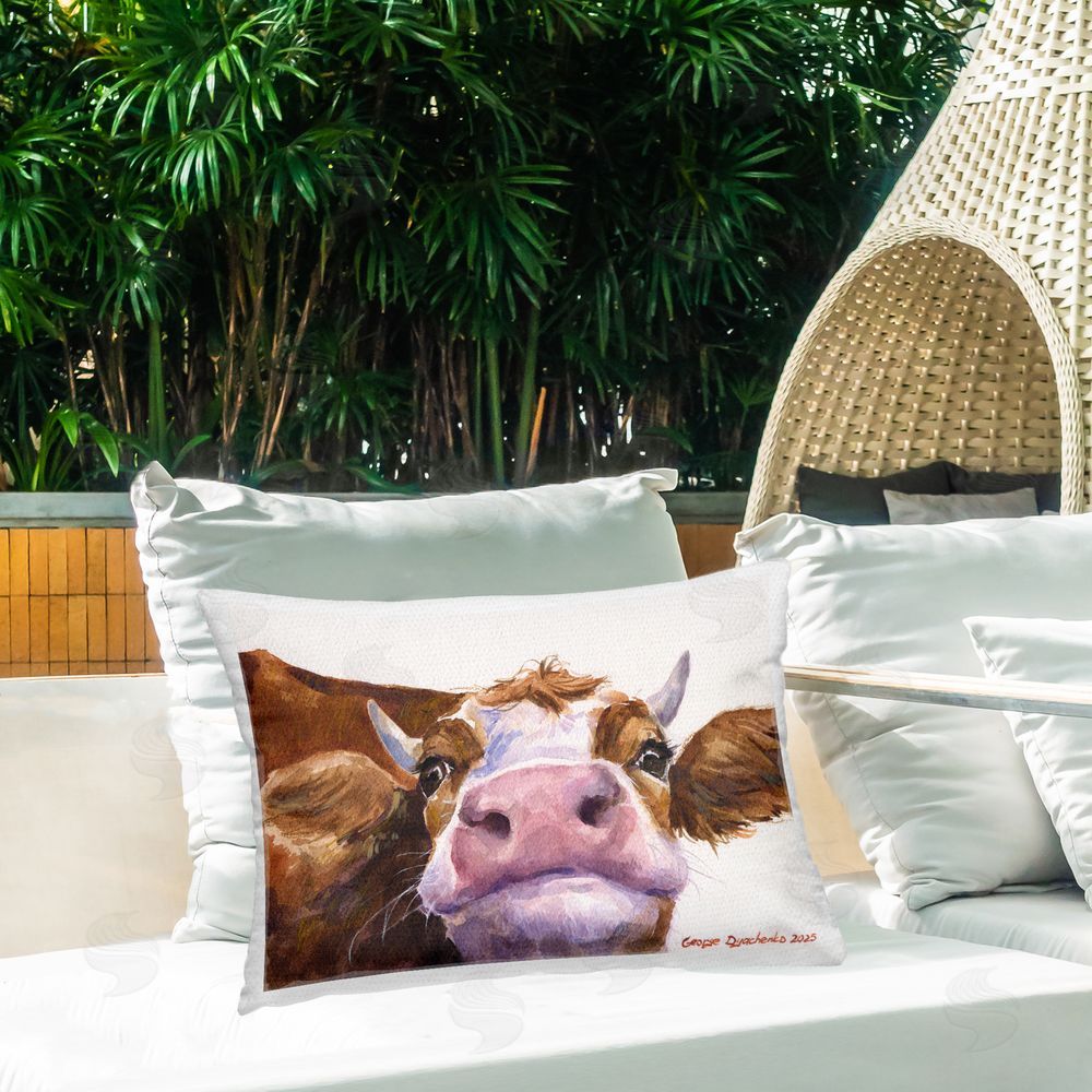 George Dyachenko Cute Cow Close Up Lumbar Outdoor Quick-Dry Polyester Throw Pillow on Seat