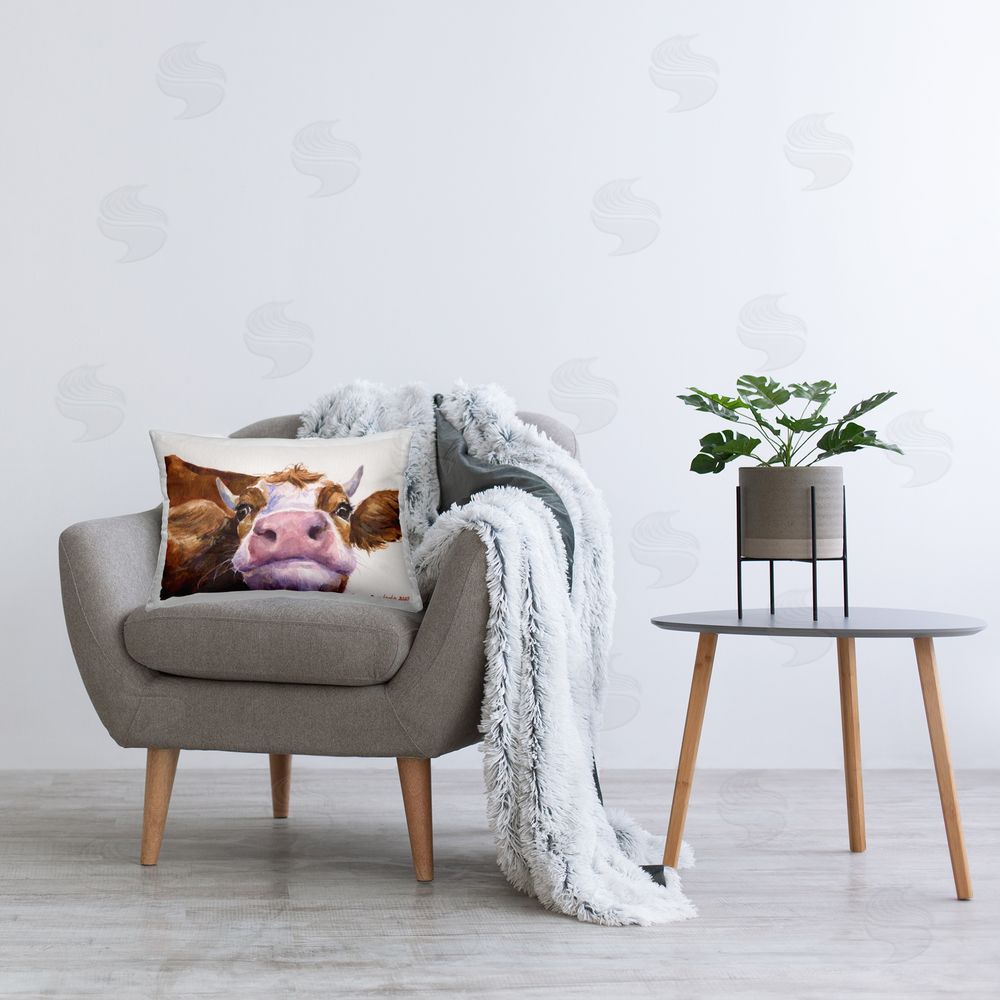 George Dyachenko Cute Cow Close Up Square Outdoor Quick-Dry Polyester Throw Pillow on Seat