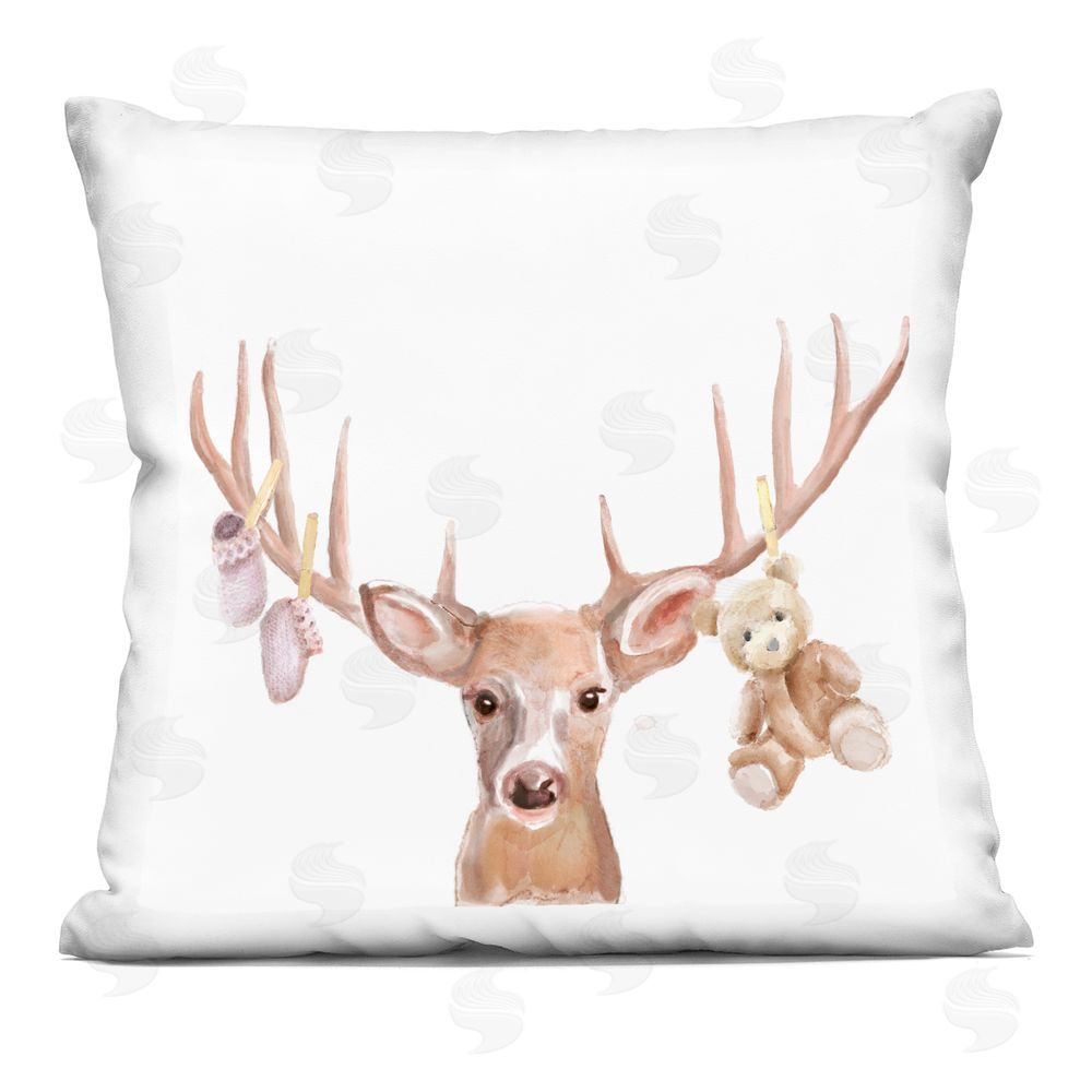 Ali Lynne Baby Girl Deer Antlers Indoor Plush Polyester Square Throw Pillow