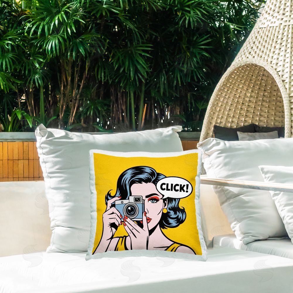 Andreas Magnusson Click Retro Photographer Square Outdoor Quick-Dry Polyester Throw Pillow on Seat