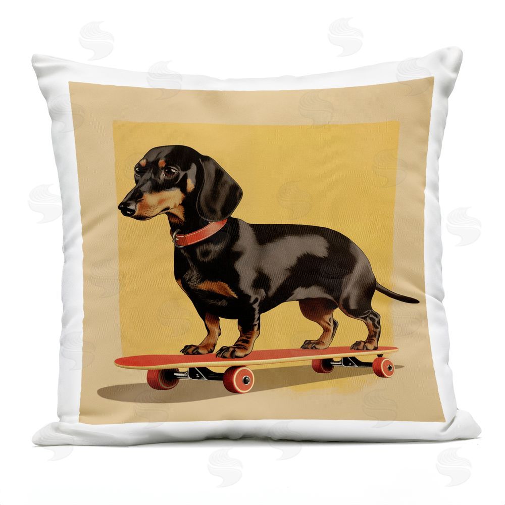 Andreas Magnusson Dachshund on Red Skateboard Outdoor Quick-Dry Polyester Square Throw Pillow