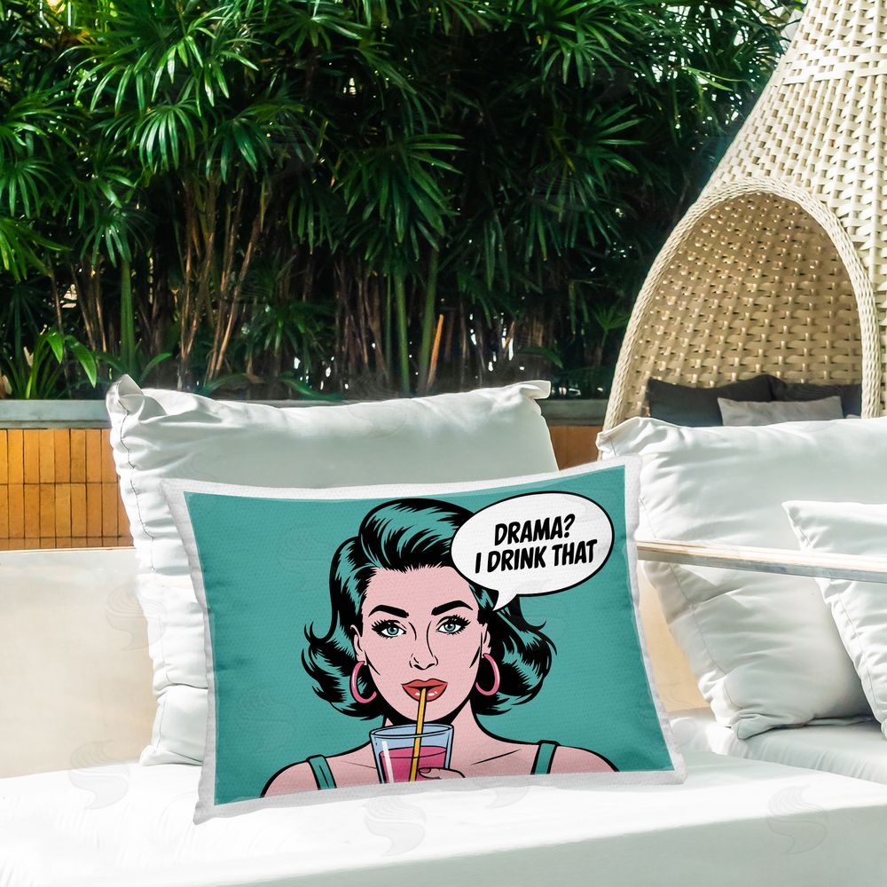 Andreas Magnusson Drink That Drama Outdoor Quick-Dry Polyester Printed Lumbar Pillow on Patio