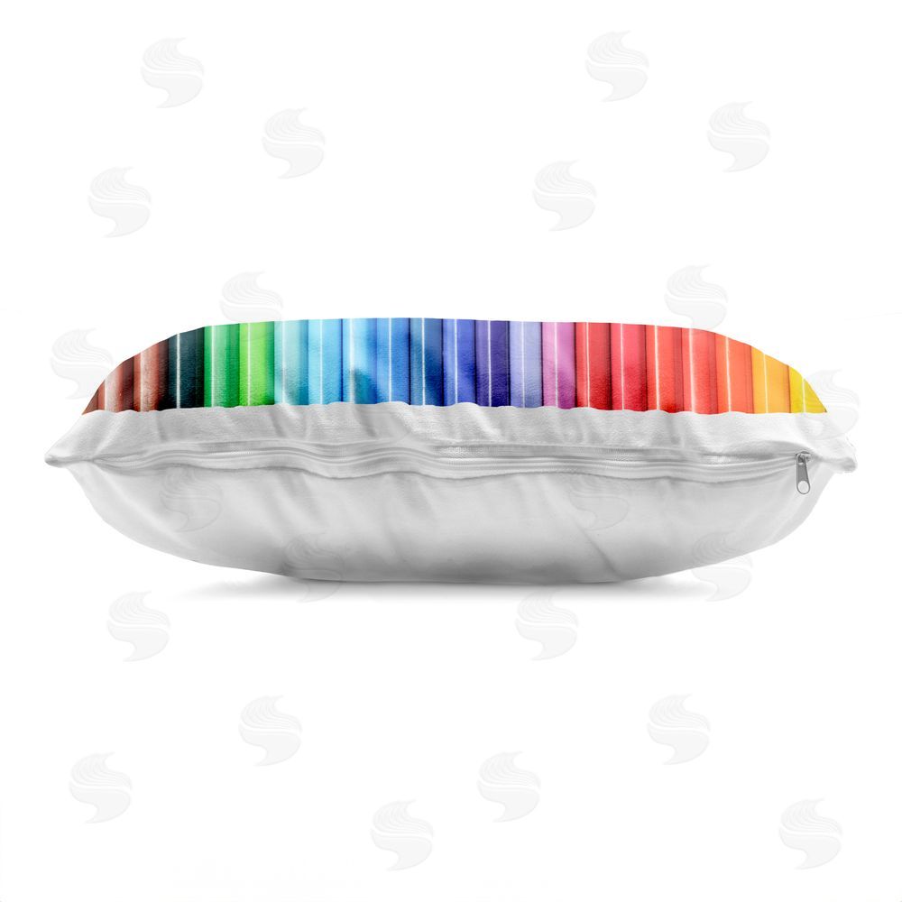 Tom Quartermaine Colored Pencil Lineup Indoor Plush Polyester Lumbar Pillow Zipper Detail