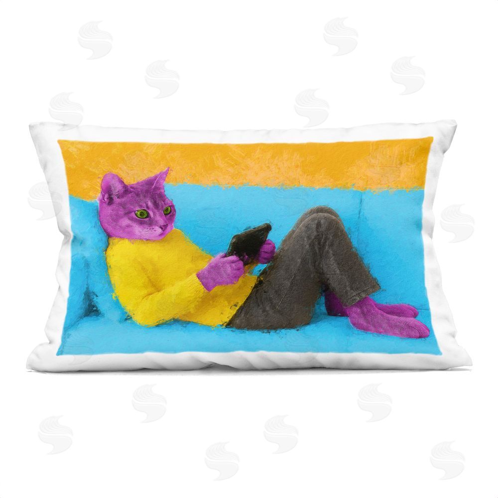 Sean Parnell Vibrant Cat Playing Game Indoor Plush Polyester Lumbar Pillow