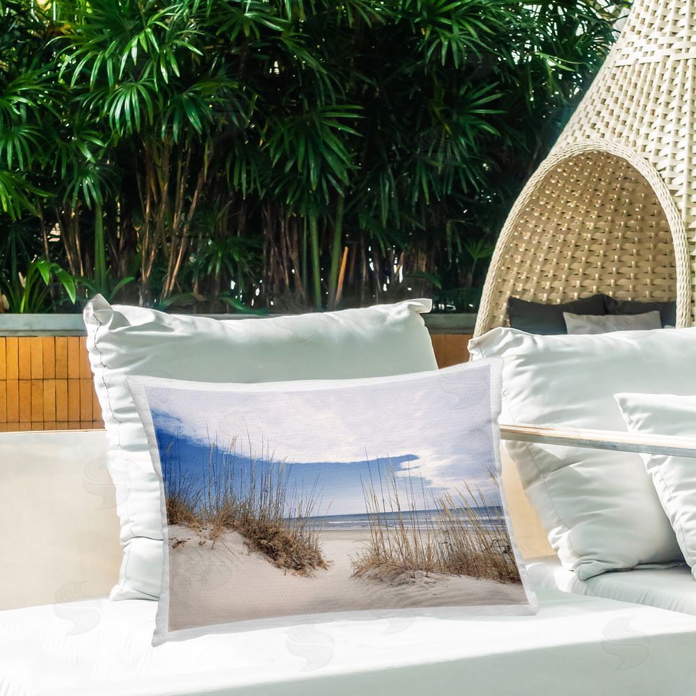 Natalie Carpentieri Sea Oats Along Sandy Dunes Outdoor Quick-Dry Polyester Printed Lumbar Pillow on Patio