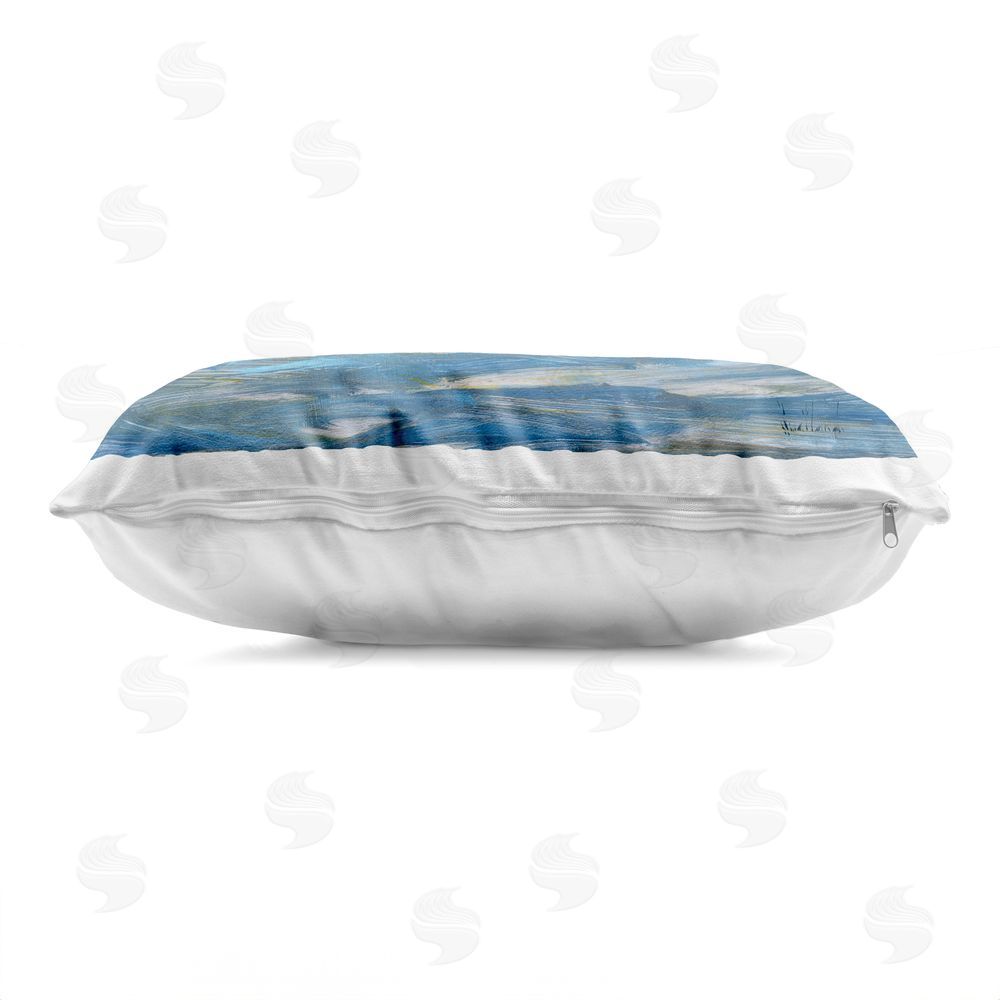 Katie Swatland White Sailboat on Calm Blue Sea Indoor Plush Polyester Lumbar Pillow Zipper Detail