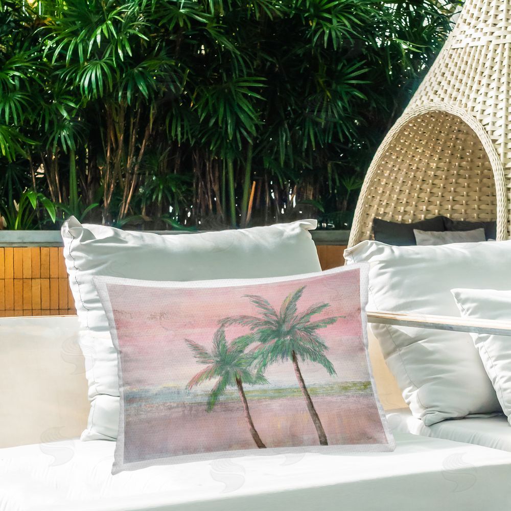 Nan Sunset Palms at Dusk Outdoor Quick-Dry Polyester Printed Lumbar Pillow on Patio