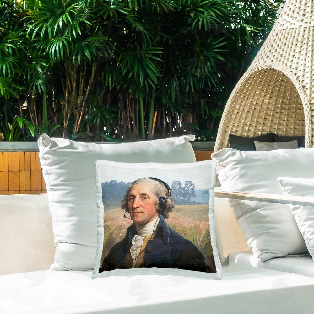 CAD Designs Classical Gentleman with Headset Outdoor Quick-Dry Polyester Printed Square Pillow on Patio
