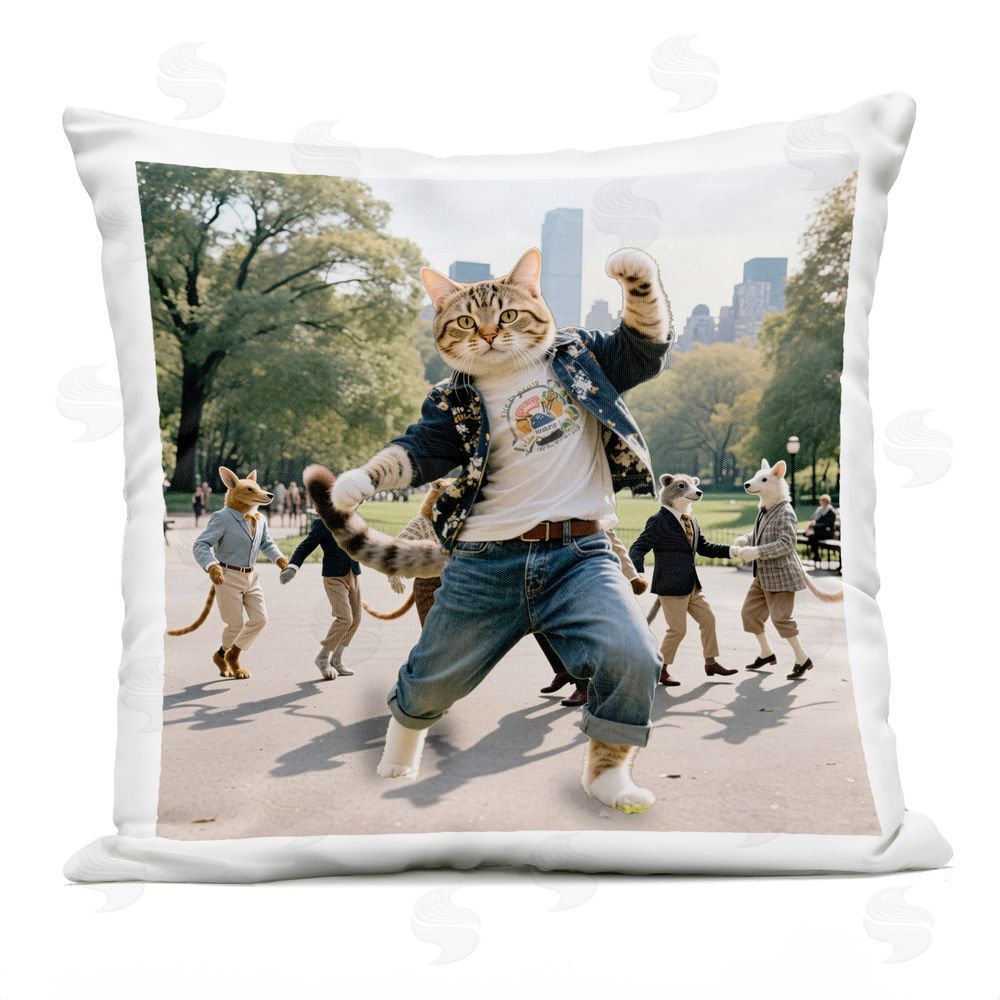 CAD Designs Stylish Cat Dancing in Park Outdoor Quick-Dry Polyester Square Throw Pillow