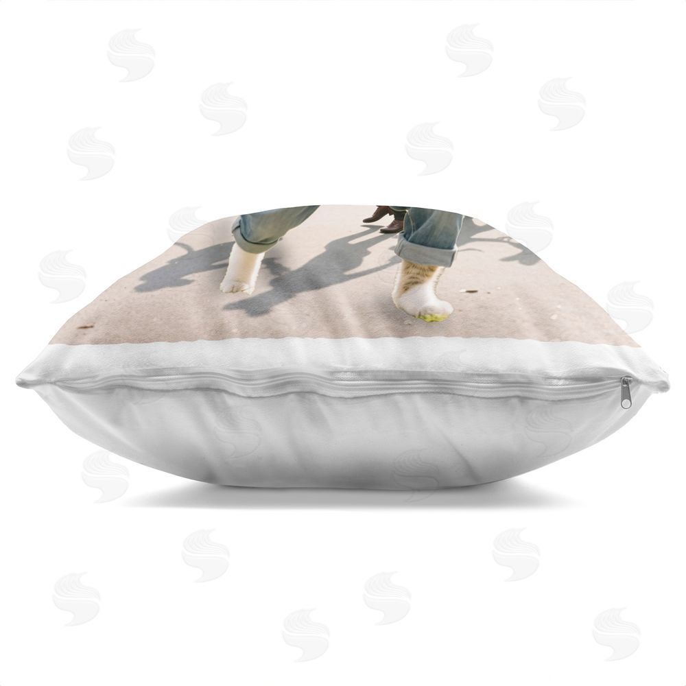 CAD Designs Stylish Cat Dancing in Park Indoor Plush Polyester Square Throw Pillow Zipper Detail