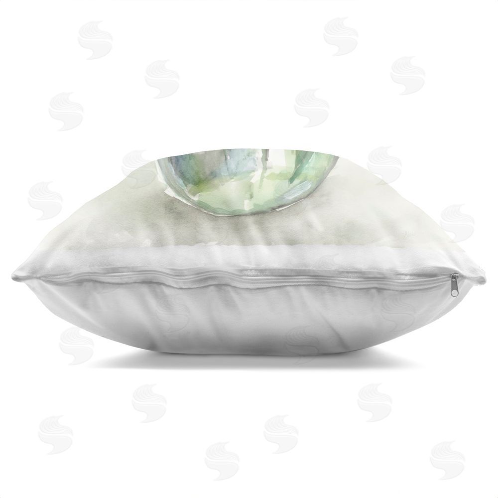 Nan Blue Tulip Watercolor Bouquet Indoor Plush Polyester Square Throw Pillow Zipper Detail