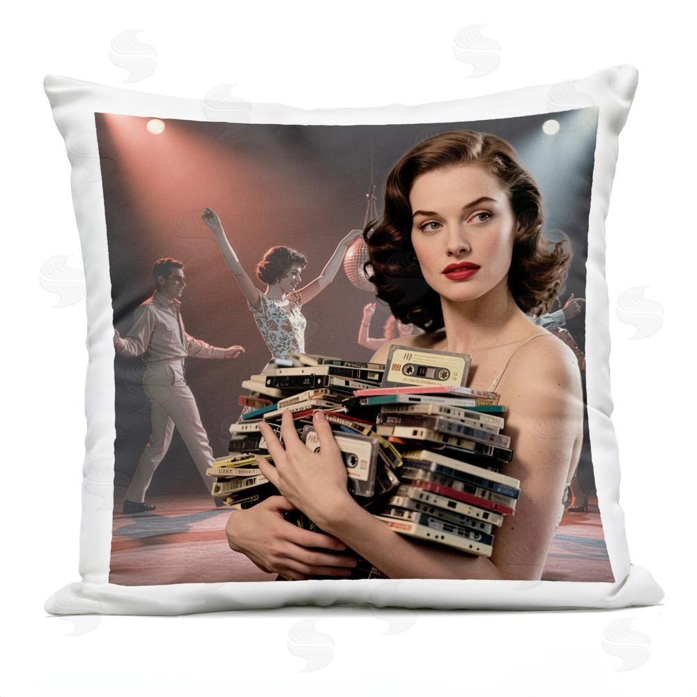 CAD Designs Woman Holding Vintage Cassette Collection Outdoor Quick-Dry Polyester Square Throw Pillow