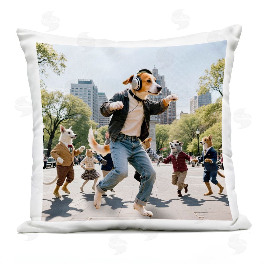 CAD Designs Stylish Dog Dancing in Park Outdoor Quick-Dry Polyester Square Throw Pillow