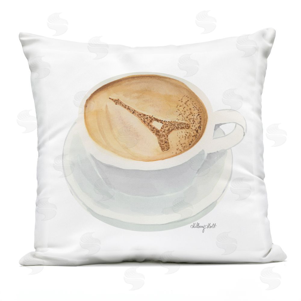 Hillary Holt Eiffel Tower Latte Outdoor Quick-Dry Polyester Square Throw Pillow