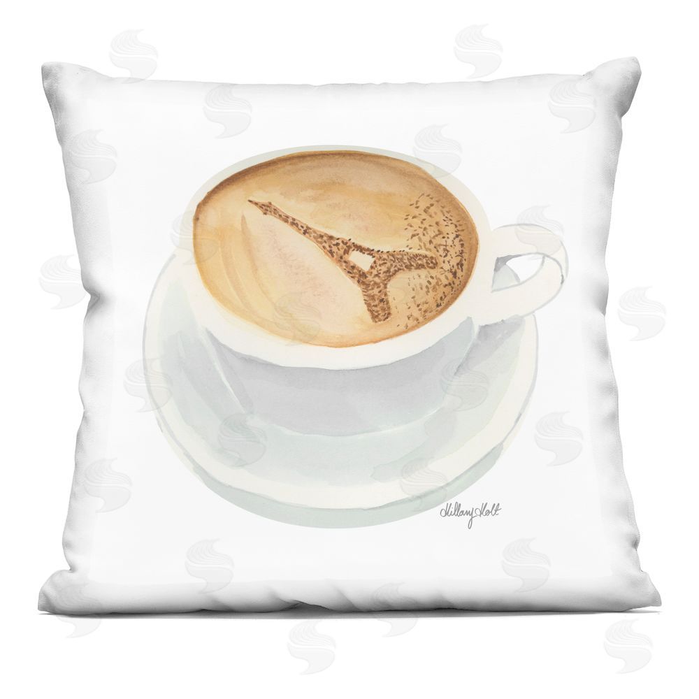 Hillary Holt Eiffel Tower Latte Indoor Plush Polyester Square Throw Pillow