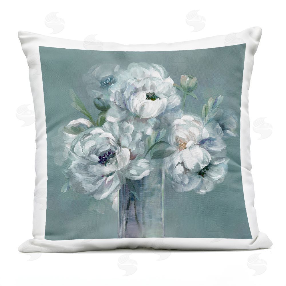 Nan White Peony Impression in Vase Outdoor Quick-Dry Polyester Square Throw Pillow