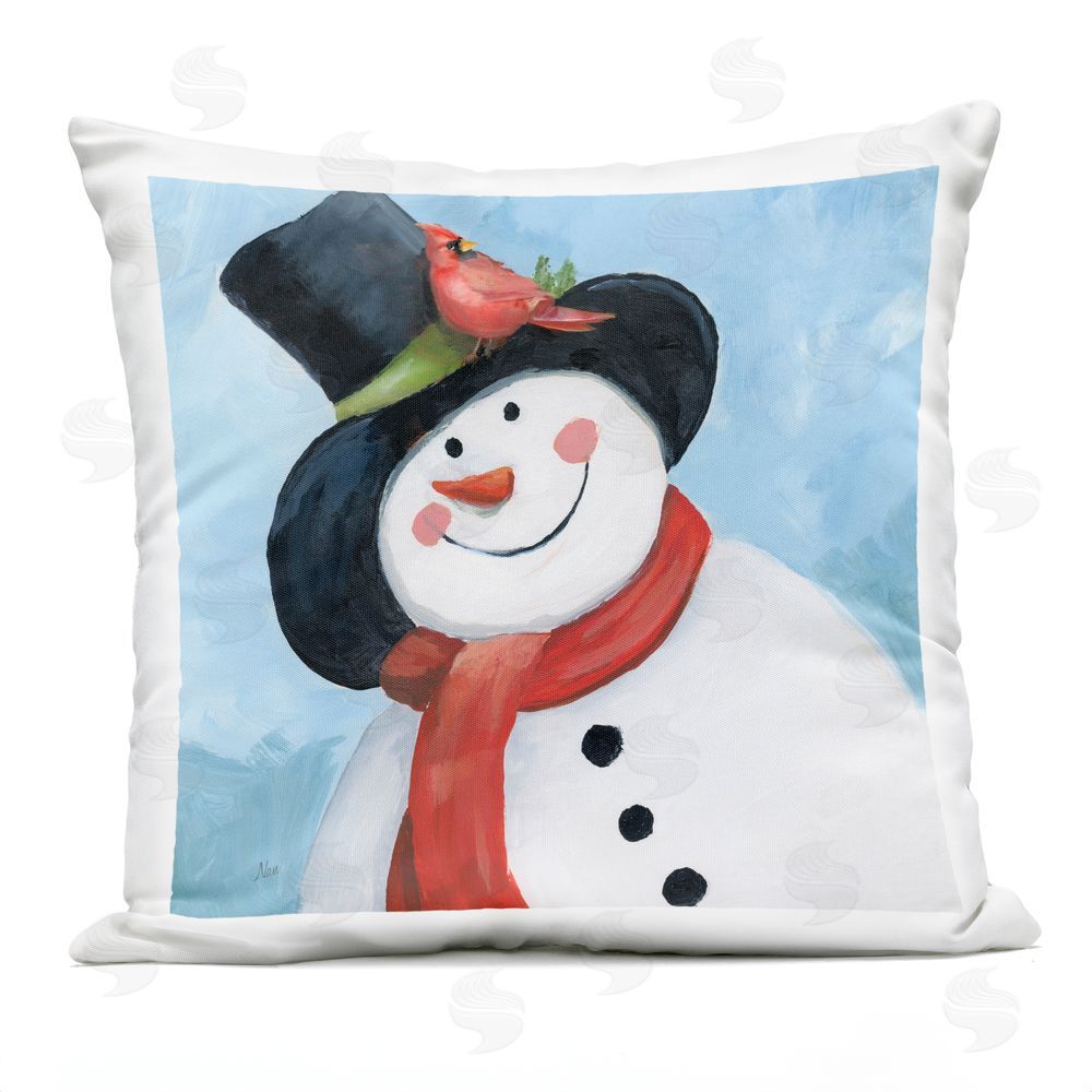 Nan Cheerful Snowman with Cardinal Outdoor Quick-Dry Polyester Square Throw Pillow