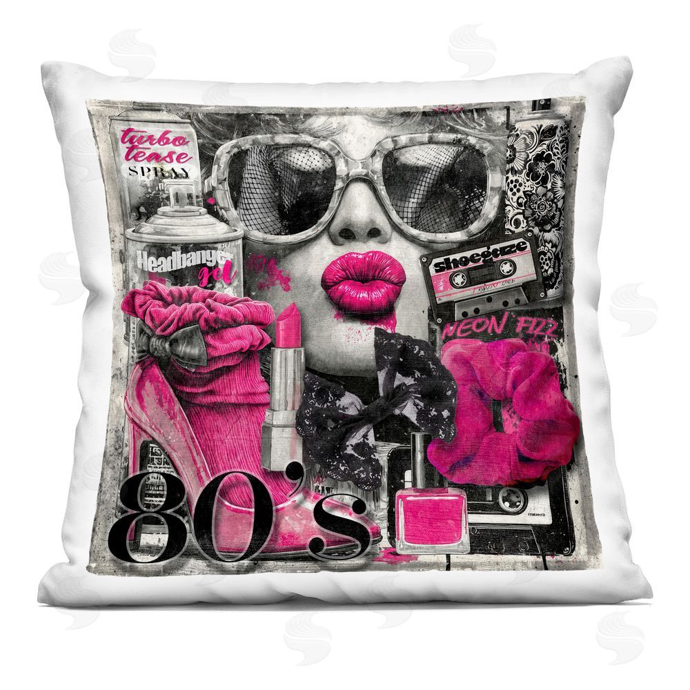 Annabelle Hall Neon Lips & 80's Glamour Indoor Plush Polyester Square Throw Pillow