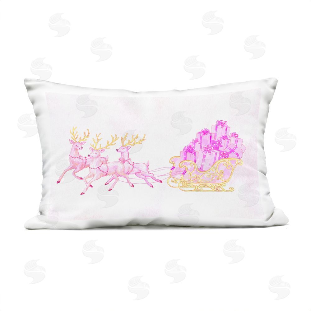 Ziwei Li Pink Reindeer Pulling Sleigh Outdoor Quick-Dry Polyester Lumbar Pillow