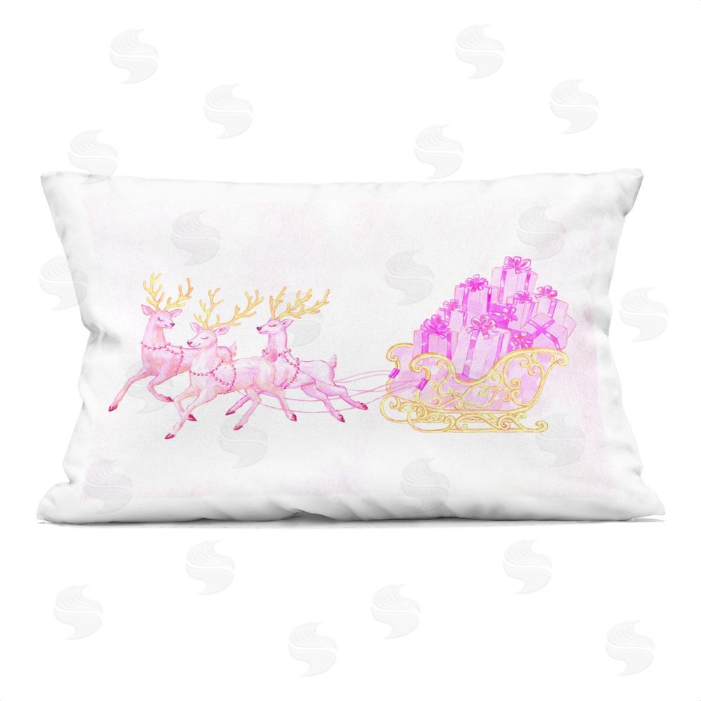 Ziwei Li Pink Reindeer Pulling Sleigh Indoor Plush Polyester Lumbar Pillow
