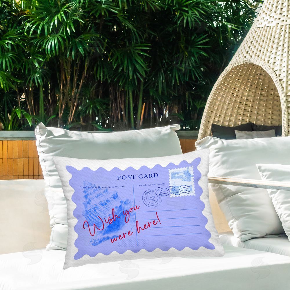 Ziwei Li Wish You Were Here Postcard Outdoor Quick-Dry Polyester Printed Lumbar Pillow on Patio