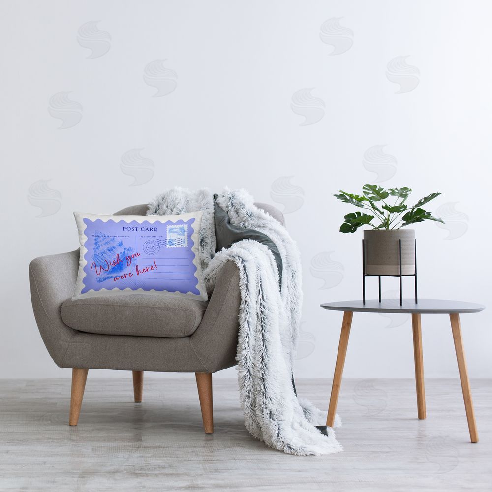 Ziwei Li Wish You Were Here Postcard Plush Polyester Printed Lumbar Pillow on Chair