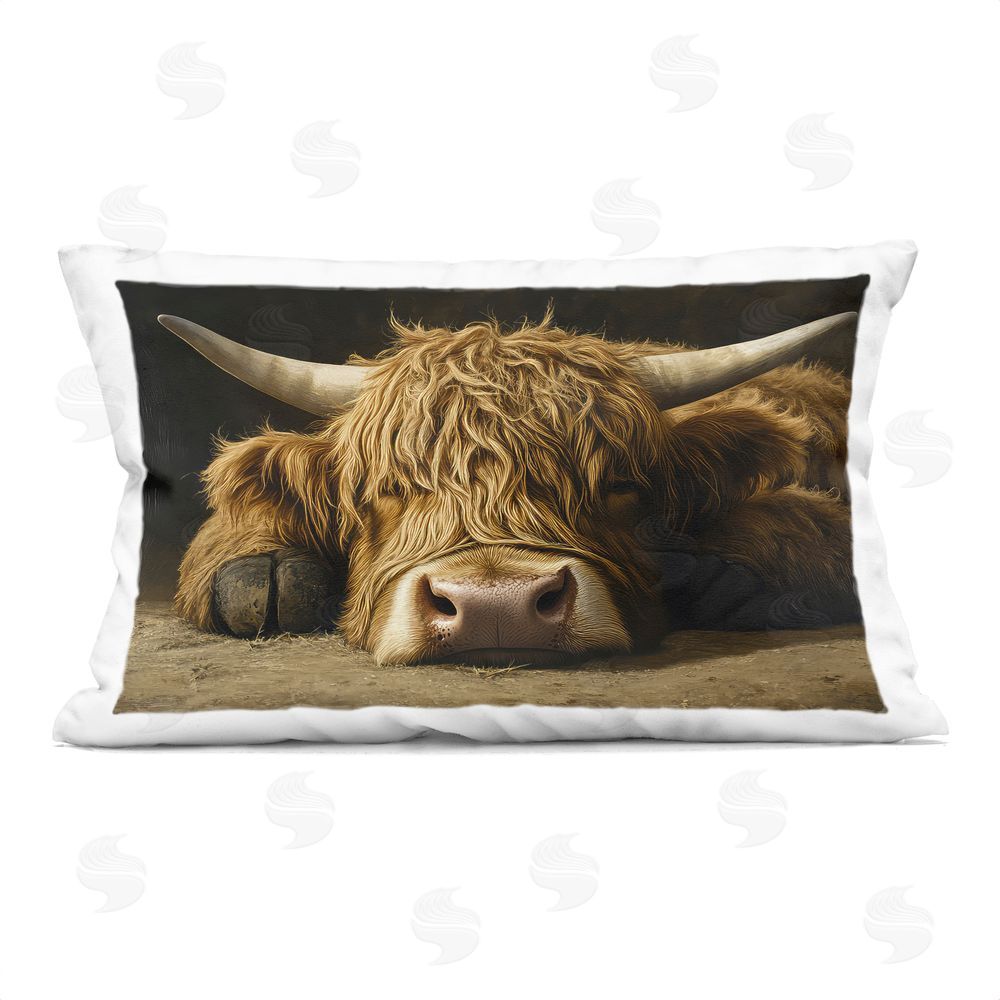 The Wands Want Sleeping Highland Cow & Hoof Indoor Plush Polyester Lumbar Pillow
