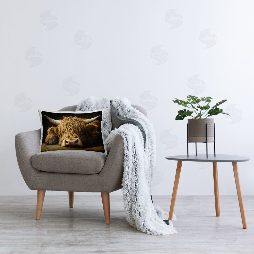 The Wands Want Sleeping Highland Cow & Hoof Plush Polyester Printed Lumbar Pillow on Chair