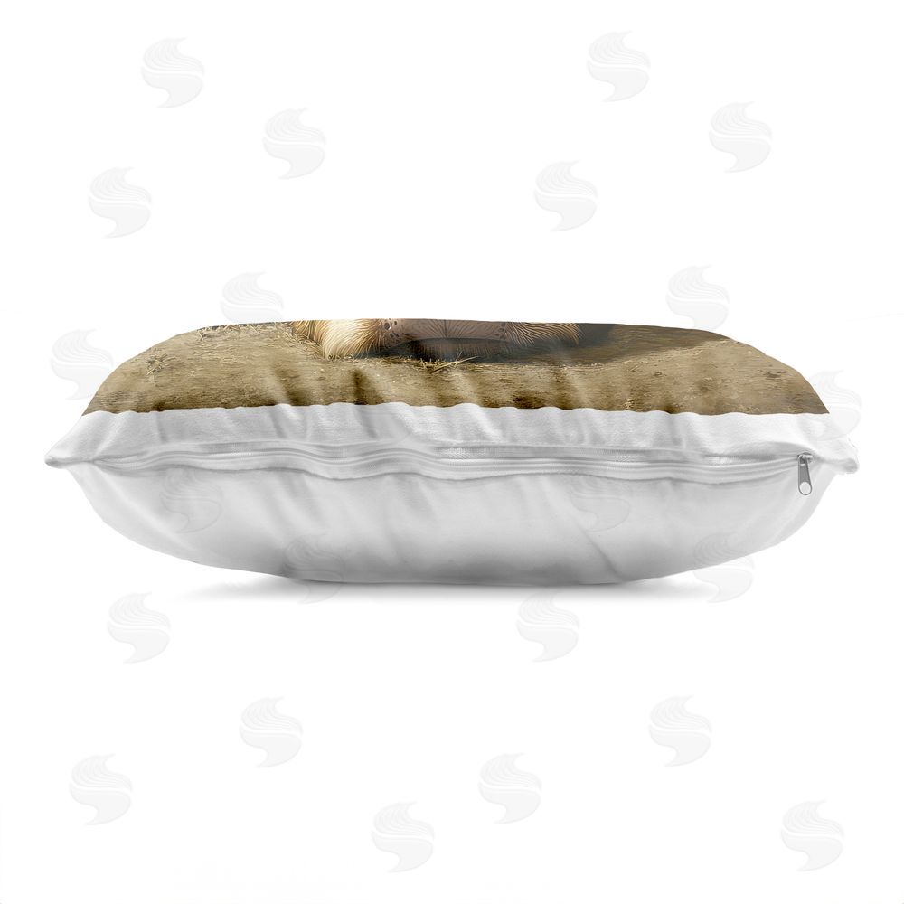 The Wands Want Sleeping Highland Cow & Hoof Indoor Plush Polyester Lumbar Pillow Zipper Detail