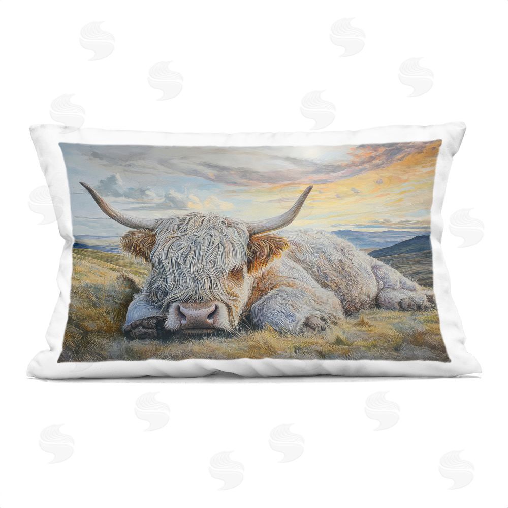 The Wands Want Sleeping Highland Cow Pastoral Indoor Plush Polyester Lumbar Pillow