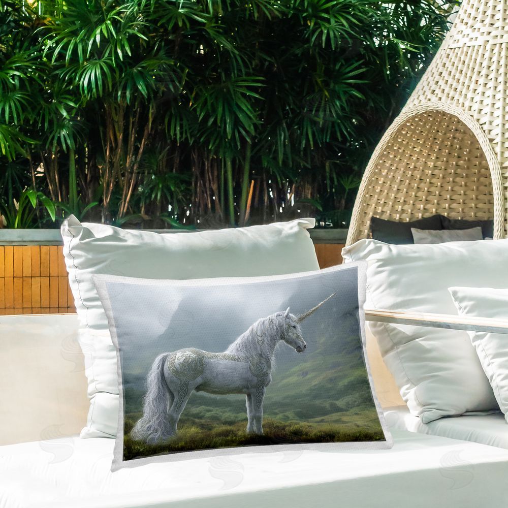 The Wands Want Elegant Celtic Unicorn Outdoor Quick-Dry Polyester Printed Lumbar Pillow on Patio