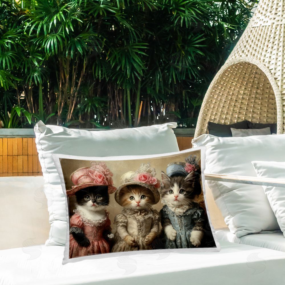 The Wands Want Vintage Dress Cats Outdoor Quick-Dry Polyester Printed Lumbar Pillow on Patio