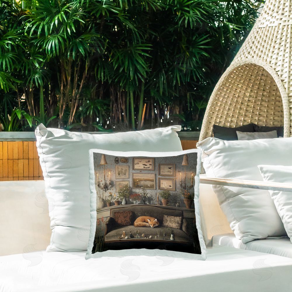 The Wands Want Fox on Antique Sofa Outdoor Quick-Dry Polyester Printed Square Pillow on Patio