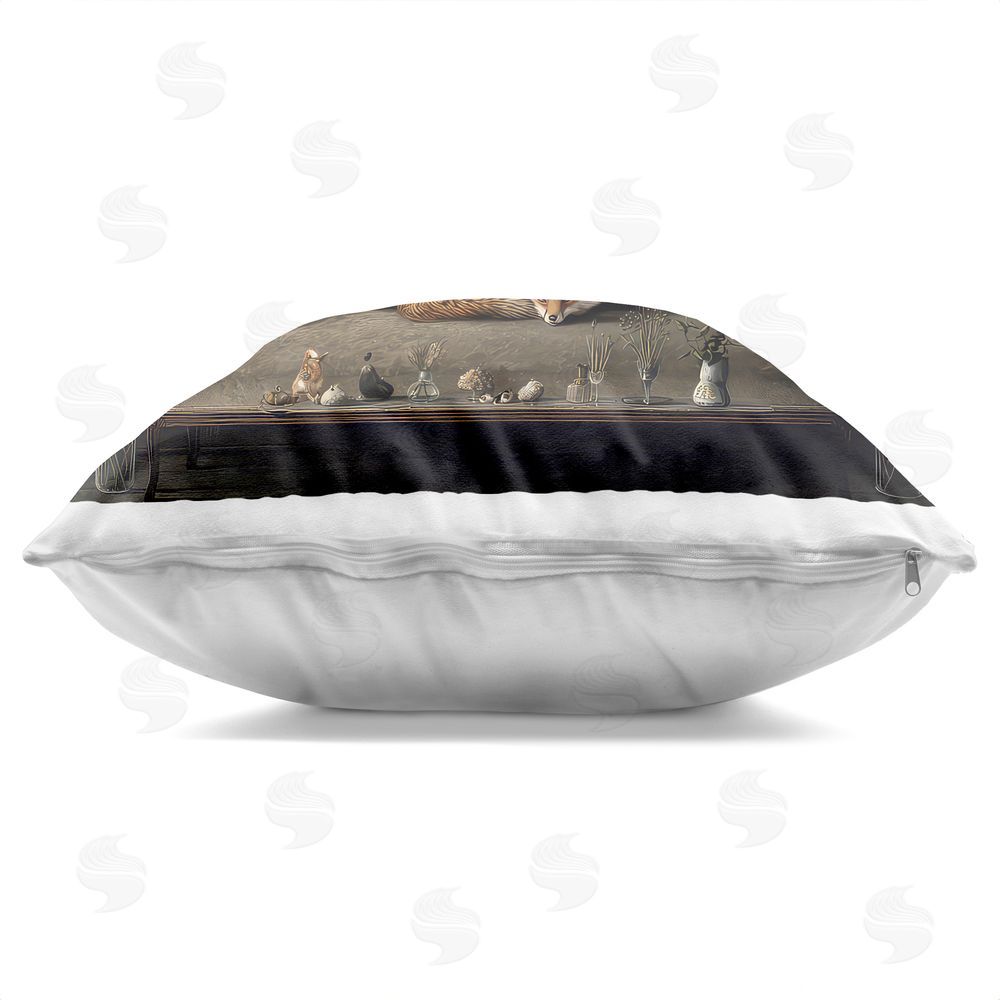 The Wands Want Fox on Antique Sofa Indoor Plush Polyester Square Throw Pillow Zipper Detail