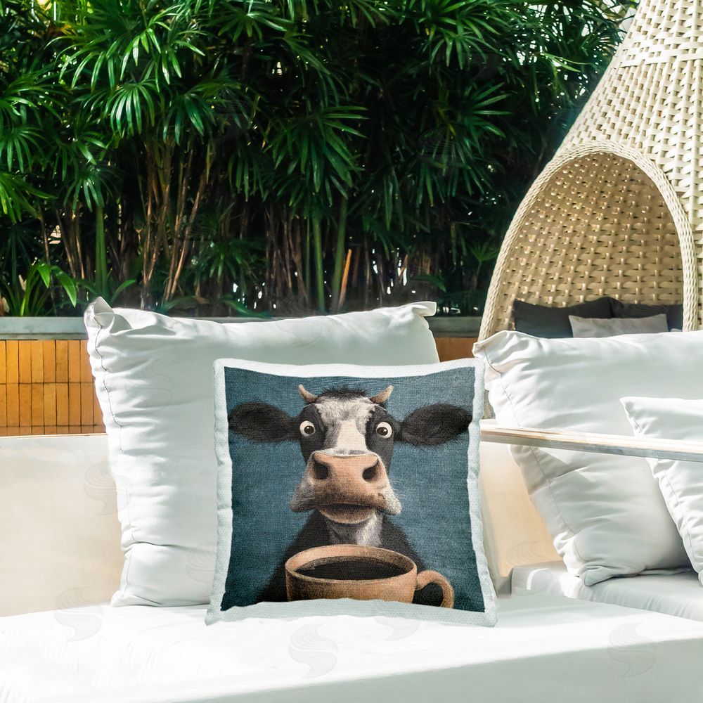 The Wands Want Grumpy Cow & Coffee Outdoor Quick-Dry Polyester Printed Square Pillow on Patio