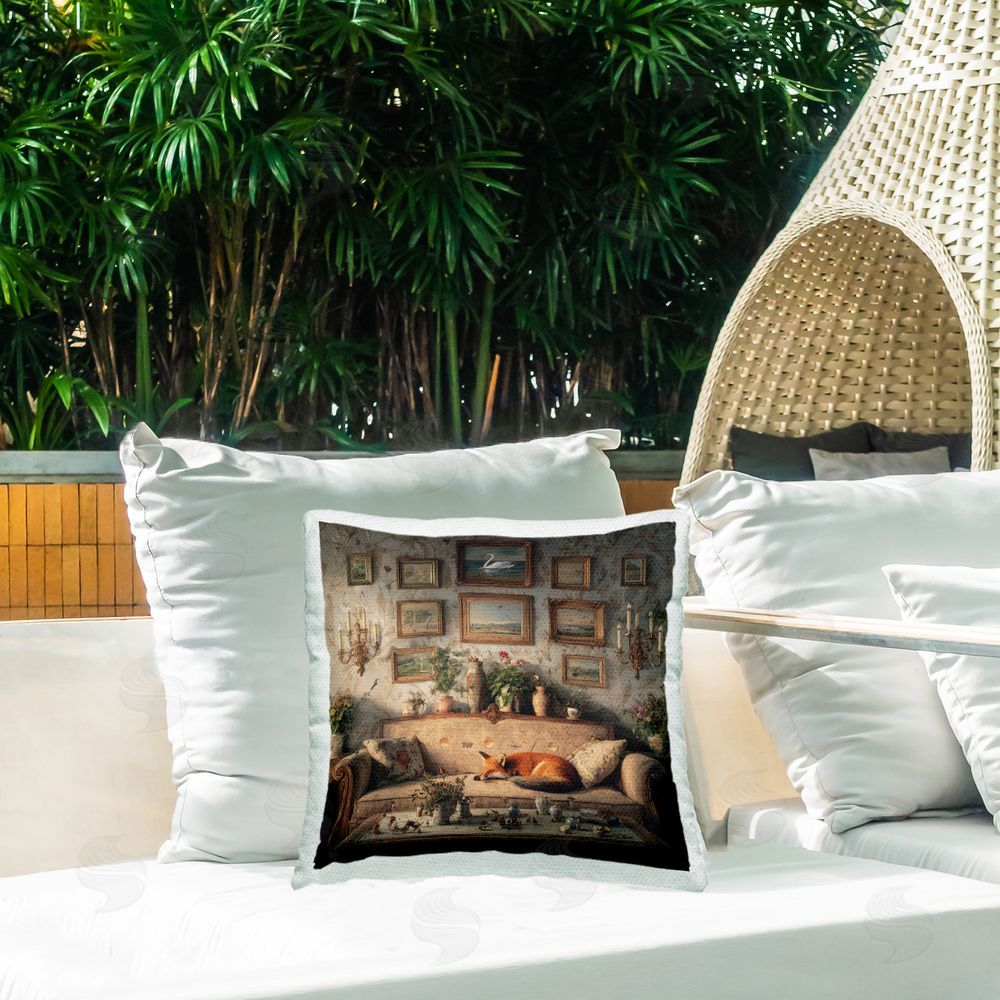 The Wands Want Vintage Parlor with Fox Outdoor Quick-Dry Polyester Printed Square Pillow on Patio