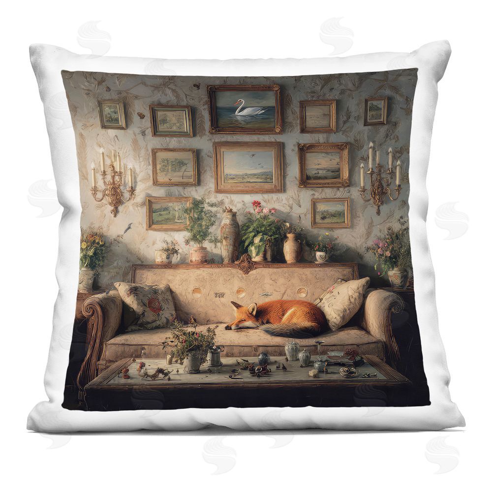 The Wands Want Vintage Parlor with Fox Indoor Plush Polyester Square Throw Pillow