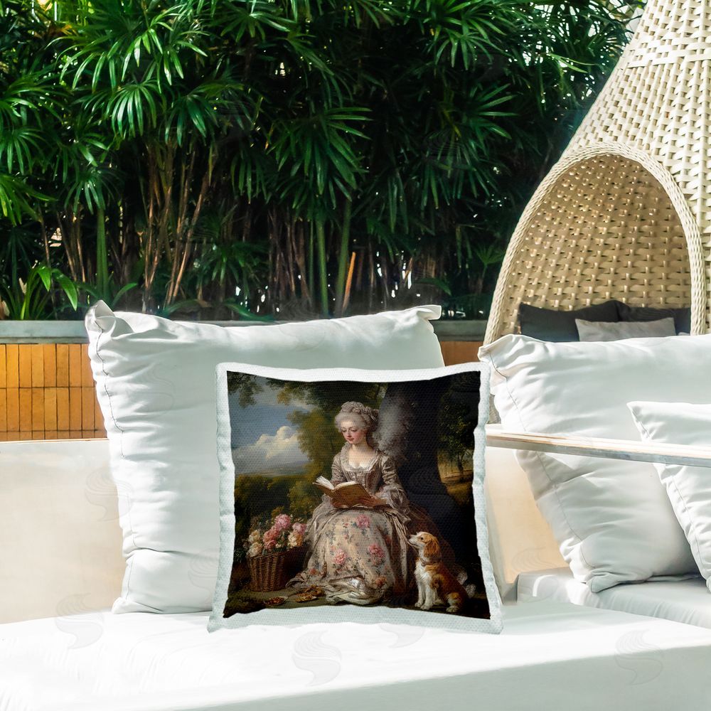 The Wands Want Rococo Lady with Dog Outdoor Quick-Dry Polyester Printed Square Pillow on Patio