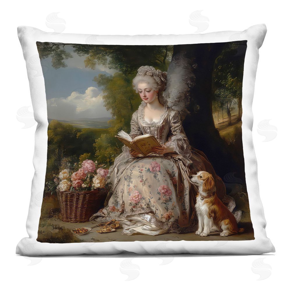 The Wands Want Rococo Lady with Dog Indoor Plush Polyester Square Throw Pillow