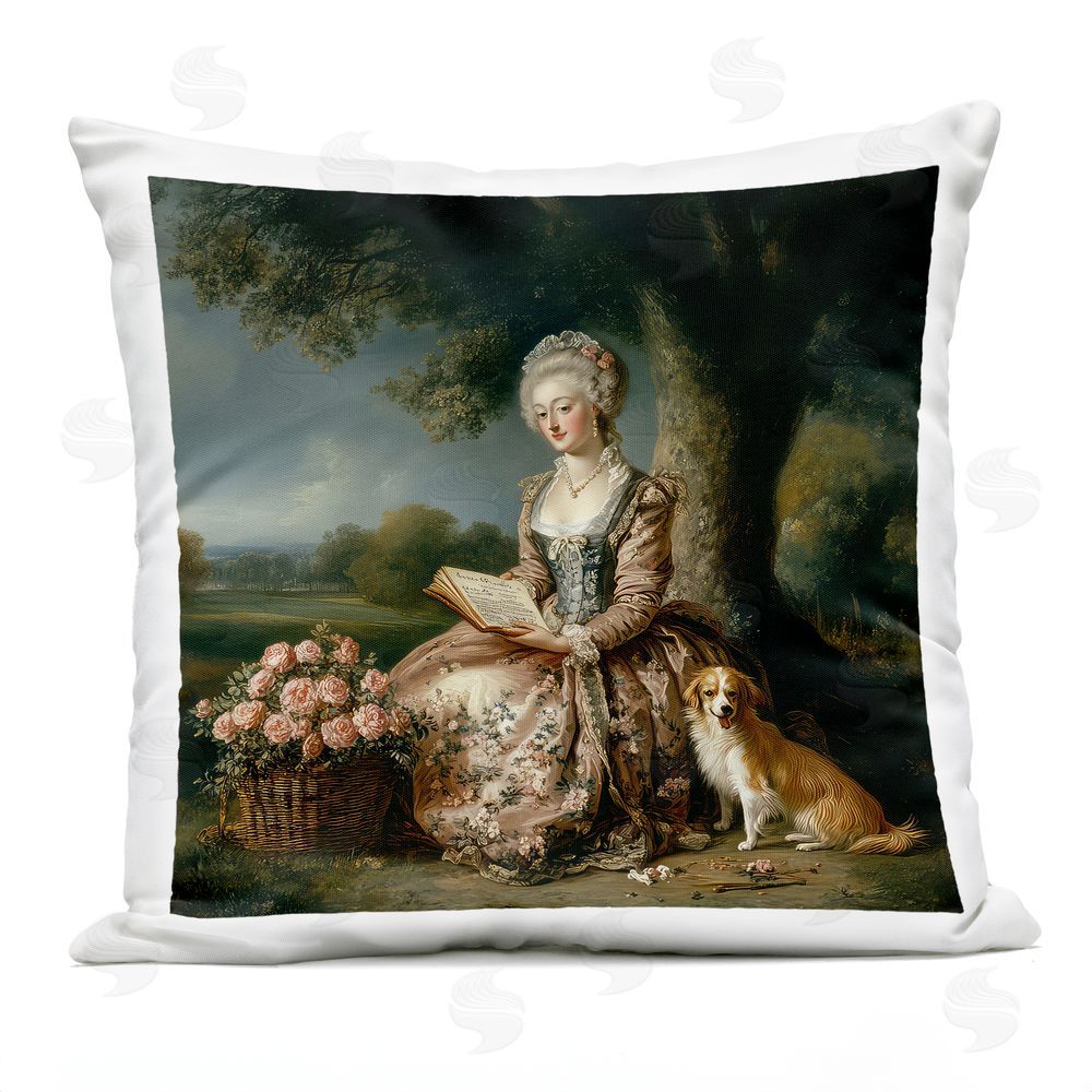 The Wands Want Rococo Woman with Dog Outdoor Quick-Dry Polyester Square Throw Pillow