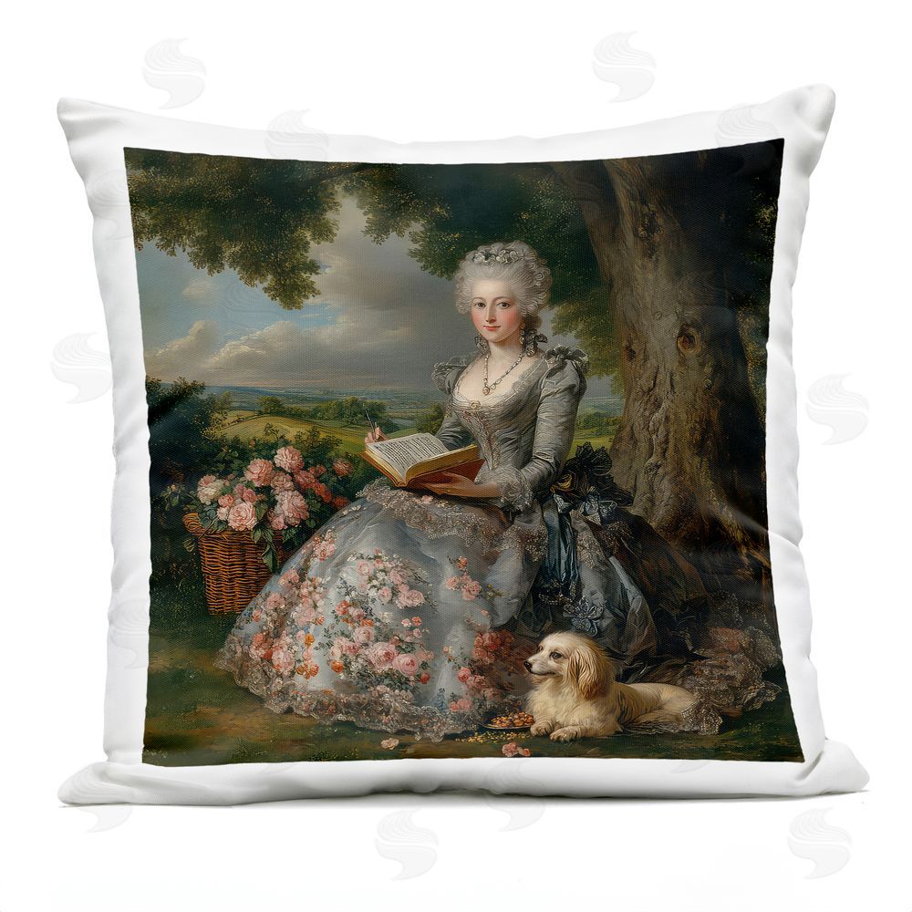 The Wands Want Reading Rococo Lady with Dog Outdoor Quick-Dry Polyester Square Throw Pillow
