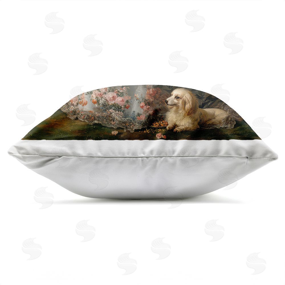The Wands Want Reading Rococo Lady with Dog Outdoor Quick-Dry Polyester Square Throw Pillow Zipper Detail
