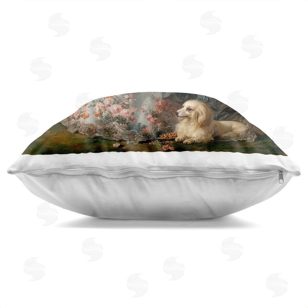 The Wands Want Reading Rococo Lady with Dog Indoor Plush Polyester Square Throw Pillow Zipper Detail