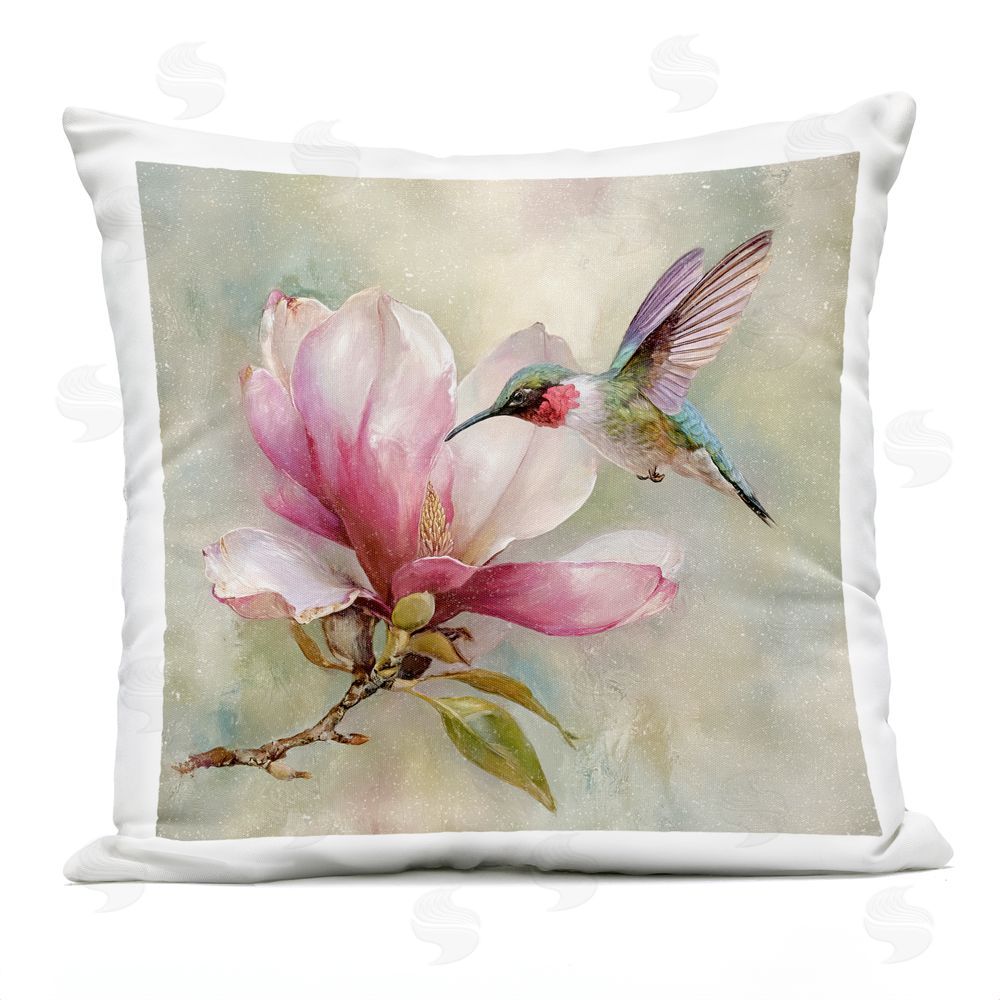 Tina LeCour Magnolia Ruby Hummingbird Outdoor Quick-Dry Polyester Square Throw Pillow
